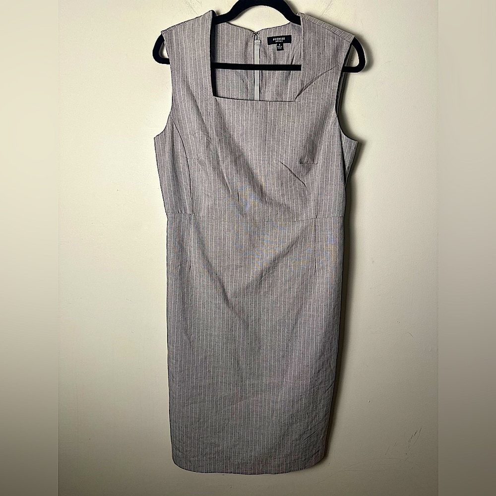 PREMISE Dresses Women’s Gray Linen Blend Pinstripe Sleeveless Size 8 Midi Dress